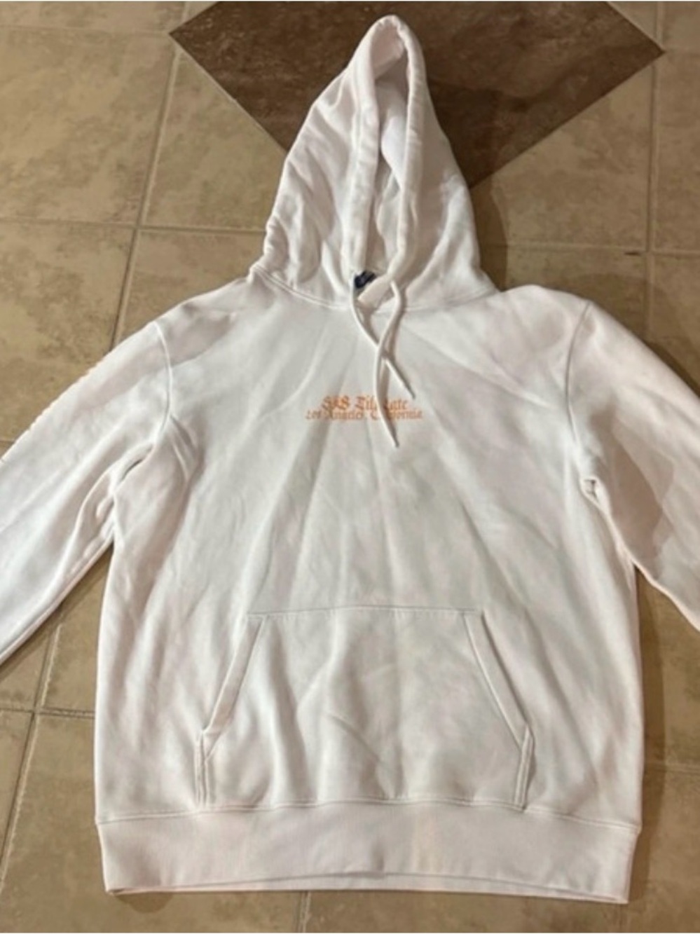 H&M White Zip-Up Style Hoodie with Small Orange Logo